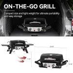 Grills House 2-Burner Portable Propane Gas Grill with Foldable Side Tables and Legs, Outdoor Tabletop Gas Grill with Warming Rack for Travel, Picnic, Tailgate, Camping, Black, GT2005-SC
