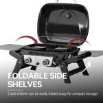 Grills House 2-Burner Portable Propane Gas Grill with Foldable Side Tables and Legs, Outdoor Tabletop Gas Grill with Warming Rack for Travel, Picnic, Tailgate, Camping, Black, GT2005-SC