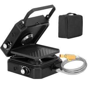 2 Burner Propane Stove Compatible with Propane Cylinders,2 Burner Camp Stove with Griddle and 16000 BTU Adjustable Burners,Portable Camping Stove Propane with Carry Bag and Handle for Camping (Black)