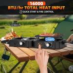 2 Burner Propane Stove Compatible with Propane Cylinders,2 Burner Camp Stove with Griddle and 16000 BTU Adjustable Burners,Portable Camping Stove Propane with Carry Bag and Handle for Camping (Black)