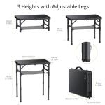 Anbte Folding Camping Table with Storage Net, Pure Black Aluminum 2ft Picnic Table 23.2" x 16" Outdoor Table Adjustable Height Max 27.5", Lightweight, Waterproof, Portable Handle for Travel Cooking