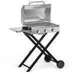 BBQ Gas Grill 3-Burner with Foldable Cart & Side Table, Portable Propane Grill with Lid for Outdoor Patio Backyard Barbecue Camping Tailgating RV Trip, Stainless Steel, GS308