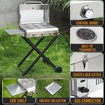 BBQ Gas Grill 3-Burner with Foldable Cart & Side Table, Portable Propane Grill with Lid for Outdoor Patio Backyard Barbecue Camping Tailgating RV Trip, Stainless Steel, GS308