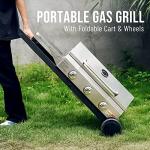BBQ Gas Grill 3-Burner with Foldable Cart & Side Table, Portable Propane Grill with Lid for Outdoor Patio Backyard Barbecue Camping Tailgating RV Trip, Stainless Steel, GS308