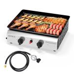 ROVSUN 2 Burner Portable Propane Griddle with Nonstick Enameled Tray, 20,000 BTU Tabletop Flat Top Gas Grill with Electronic Ignition & Regulator for Outdoor Cooking Camping BBQ Tailgating Picnicking