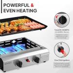 ROVSUN 2 Burner Portable Propane Griddle with Nonstick Enameled Tray, 20,000 BTU Tabletop Flat Top Gas Grill with Electronic Ignition & Regulator for Outdoor Cooking Camping BBQ Tailgating Picnicking