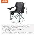 VEVOR Camping Folding Chair, Portable Heavy Duty Outdoor Quad Lumbar Back Padded with Side Pockets, Cup Holder and Cooler Bag for Beach, Lawn, Picnic, Fishing, Backpacking, Black