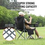 VEVOR Camping Folding Chair, Portable Heavy Duty Outdoor Quad Lumbar Back Padded with Side Pockets, Cup Holder and Cooler Bag for Beach, Lawn, Picnic, Fishing, Backpacking, Black