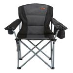 VEVOR Camping Folding Chair, Portable Heavy Duty Outdoor Quad Lumbar Back Padded with Side Pockets, Cup Holder and Cooler Bag for Beach, Lawn, Picnic, Fishing, Backpacking, Black