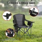 VEVOR Camping Folding Chair, Portable Heavy Duty Outdoor Quad Lumbar Back Padded with Side Pockets, Cup Holder and Cooler Bag for Beach, Lawn, Picnic, Fishing, Backpacking, Black