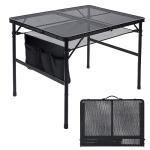 JOUYEK Folding Grill Table, 3x2 FT Portable Camping Table, Height Adjustable Metal Tables with Mesh Desktop and Mesh Bag, Outdoor Furniture for Camping, Picnic, Beach and BBQ, Black