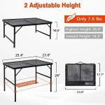 JOUYEK Folding Grill Table, 3x2 FT Portable Camping Table, Height Adjustable Metal Tables with Mesh Desktop and Mesh Bag, Outdoor Furniture for Camping, Picnic, Beach and BBQ, Black