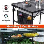 JOUYEK Folding Grill Table, 3x2 FT Portable Camping Table, Height Adjustable Metal Tables with Mesh Desktop and Mesh Bag, Outdoor Furniture for Camping, Picnic, Beach and BBQ, Black