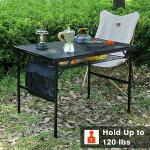 JOUYEK Folding Grill Table, 3x2 FT Portable Camping Table, Height Adjustable Metal Tables with Mesh Desktop and Mesh Bag, Outdoor Furniture for Camping, Picnic, Beach and BBQ, Black