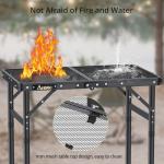 Anbte Folding Grill Table, Aluminum Camping Table Adjustable Height Max 27.5" Picnic Table Outdoor Table, Lightweight, Portable Handle for Travel Cooking BBQ Picnic, 22.8" x 16", Black