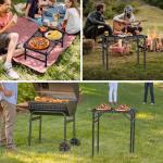 Anbte Folding Grill Table, Aluminum Camping Table Adjustable Height Max 27.5" Picnic Table Outdoor Table, Lightweight, Portable Handle for Travel Cooking BBQ Picnic, 22.8" x 16", Black