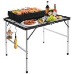 jkwokback 3ft x 2ft Grill Table Portable Camping Table, Waterproof Black Folding Table with Adjustable Height Camping Table,Folding Camp Table for BBQ,Camping, Outdoor Sports, Beaches and Picnics