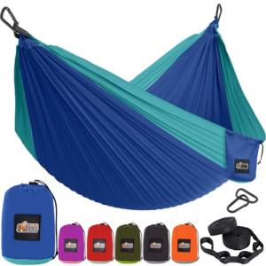 GORILLA GRIP Durable Portable Camping Hammock, Holds 400lbs with Heavy Duty Tree Straps, Comfortable Travel Swing, Camp Hammocks, Easy to Use and Install, Outdoor Essentials, Blue, 9x4.5 FT