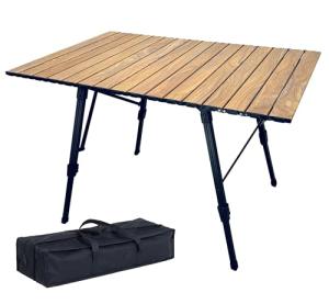 LUSTIDE Portable Adjustable Camping Table - Sturdy Aluminum, Oversized Foldable Surface for Outdoor Picnic, BBQ, and Indoor Use