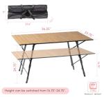 LUSTIDE Portable Adjustable Camping Table - Sturdy Aluminum, Oversized Foldable Surface for Outdoor Picnic, BBQ, and Indoor Use