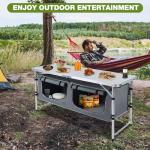 Pnbfhn Outdoor Folding Camping Table with Storage Organizer, Portable Aluminum Composite Panel Lightweight Table, 3 Adjustable Height, for Indoor, BBQ, Party, Picnic, Hiking, Beach