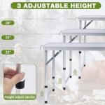 Pnbfhn Outdoor Folding Camping Table with Storage Organizer, Portable Aluminum Composite Panel Lightweight Table, 3 Adjustable Height, for Indoor, BBQ, Party, Picnic, Hiking, Beach