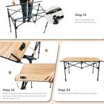 pollilar Camping Table Folding Camp Table Roll Up Surface Lightweight, Collapsible Height Adjustable Suitable for Picnic Adults with Carry Bag for Indoor Outdoor BBQ Picnic Gathering Patio