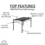 MOUNTAIN SUMMIT GEAR Heavy-Duty Roll-Top Table for Camping (Large) - Portable Aluminum-Top Folding Table with Steel Frame by Caddis Sports