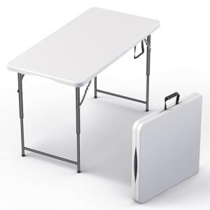 4 Feet Foldable Table Adjustable Height with Built in Handle, Steel Legs | Heavy Duty Portable | Perfect for Party, Dining, Wedding, Events, Picnic Indoor, Outdoor, Camping, Utility, Folding