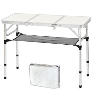 Folding Camping Table, 35''L x16''W Camp Aluminum Table with Adjustable Height Legs, Indoor Outdoor Lightweight Portable Folding Dining Table for Camp Picnic Beach Cooking 3Ft（3 Heights 10"/20"/27"）