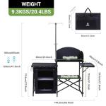 Nice C Camping Kitchen Station, Folding Table & Organizers, Upgrade Light Stand and Windshield Cooking Station, Carry Bag for Beach, Picnic (Black)