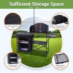 Nice C Camping Kitchen Station, Folding Table & Organizers, Upgrade Light Stand and Windshield Cooking Station, Carry Bag for Beach, Picnic (Black)