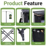 Nice C Camping Kitchen Station, Folding Table & Organizers, Upgrade Light Stand and Windshield Cooking Station, Carry Bag for Beach, Picnic (Black)
