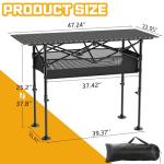 JWPEHOE Height Adjustable Camping Table, Outdoor Folding Camping Table with Mesh Storage/Carrying Bag, Portable Aluminum Roll-up Table for Camping, Party, Backyard, BBQ