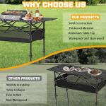 JWPEHOE Height Adjustable Camping Table, Outdoor Folding Camping Table with Mesh Storage/Carrying Bag, Portable Aluminum Roll-up Table for Camping, Party, Backyard, BBQ