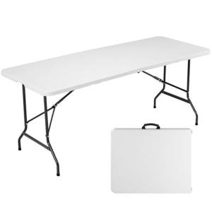 Sweetcrispy 6ft Plastic Folding Table Outdoor Indoor Heavy Duty Portable Desk with Carrying Handle for Camping Picnic Party