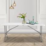 Sweetcrispy 6ft Plastic Folding Table Outdoor Indoor Heavy Duty Portable Desk with Carrying Handle for Camping Picnic Party