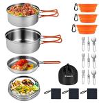 KingCamp Camping Cookware, Lightweight Cook Set Non-Stick Stainless Steel Essentials Mess Kit with Pot Pan Cups Plates Forks Knives Spoons for Camping Backpacking Outdoor Picnic