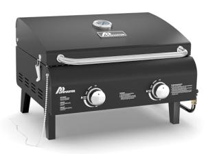 Black Portable Gas Grill, Dual 10,000 BTU Burners, 275 Sq.In Cooking Space, Push-to-Start Ignition, Wind-Proof Lid with Built-in Thermometer, Perfect for Camping Tailgates & Backyard BBQ Cookouts