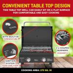 Black Portable Gas Grill, Dual 10,000 BTU Burners, 275 Sq.In Cooking Space, Push-to-Start Ignition, Wind-Proof Lid with Built-in Thermometer, Perfect for Camping Tailgates & Backyard BBQ Cookouts