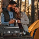 Black Portable Gas Grill, Dual 10,000 BTU Burners, 275 Sq.In Cooking Space, Push-to-Start Ignition, Wind-Proof Lid with Built-in Thermometer, Perfect for Camping Tailgates & Backyard BBQ Cookouts