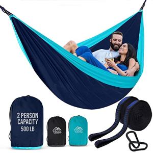 Vigel Camping Hammock - XL Double Hammock 500 Lb Capacity - Nylon Durable Portable Tree Hammock - Camping Accessories for Outdoor, Travel, Hiking