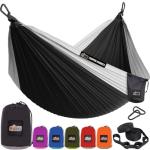 GORILLA GRIP Durable Portable Camping Hammock, Holds 400lbs with Heavy Duty Tree Straps, Comfortable Travel Swing, Camp Hammocks, Easy to Use and Install, Outdoor Essentials, Black, 9x4.5 FT