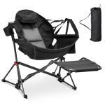 Ainfox Hammock Camping Chair with Footrest, Foldable Portable Rocking Chairs for Adults Outside Swinging Camp with Cup Holder Pillow for Outdoor Patio Poolside (Black)