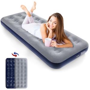 QDH Camping Air Mattress Inflatable Air Bed Flocked Surface Travel Bed Sleeping Pad Air Bed for Outdoor Camping Tent Guest Travelling（Navy Blue ）