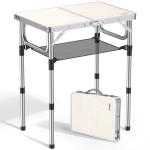 Anbte Folding Camping Table, Aluminum 24" x 16" Adjustable Height Small Folding Table with Carrying Handle, Lightweight, Portable Camping Table Waterproof for Outdoor Indoor Picnic Beach BBQ, Silver