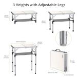 Anbte Folding Camping Table, Aluminum 24" x 16" Adjustable Height Small Folding Table with Carrying Handle, Lightweight, Portable Camping Table Waterproof for Outdoor Indoor Picnic Beach BBQ, Silver