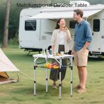 Anbte Folding Camping Table, Aluminum 24" x 16" Adjustable Height Small Folding Table with Carrying Handle, Lightweight, Portable Camping Table Waterproof for Outdoor Indoor Picnic Beach BBQ, Silver
