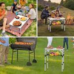 Anbte Folding Camping Table, Aluminum 24" x 16" Adjustable Height Small Folding Table with Carrying Handle, Lightweight, Portable Camping Table Waterproof for Outdoor Indoor Picnic Beach BBQ, Silver