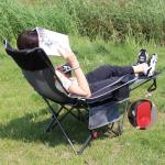 POEPORE Reclining Camping Chair with Removable Footrest Lounge Chair with Headrest, Cotton Cushion, Portable Adjustable Folding Chairs for Adults Black